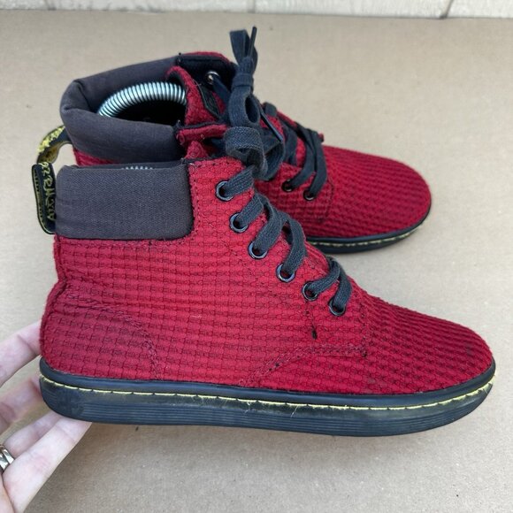 Dr Doc Martens Boots Maelly Lace Up Canvas Red Maroon High Top Women’s Size 6 - Picture 3 of 7